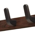 Walnut Wood Wall Coat Rack with 5 Black Alloy Hooks for Coats, Bags, Keys and Towels, Space-Saving Entryway Storage, 25 x 3 cm