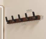 Walnut Wood Wall Coat Rack with 5 Black Alloy Hooks for Coats, Bags, Keys and Towels, Space-Saving Entryway Storage, 25 x 3 cm - Image 2