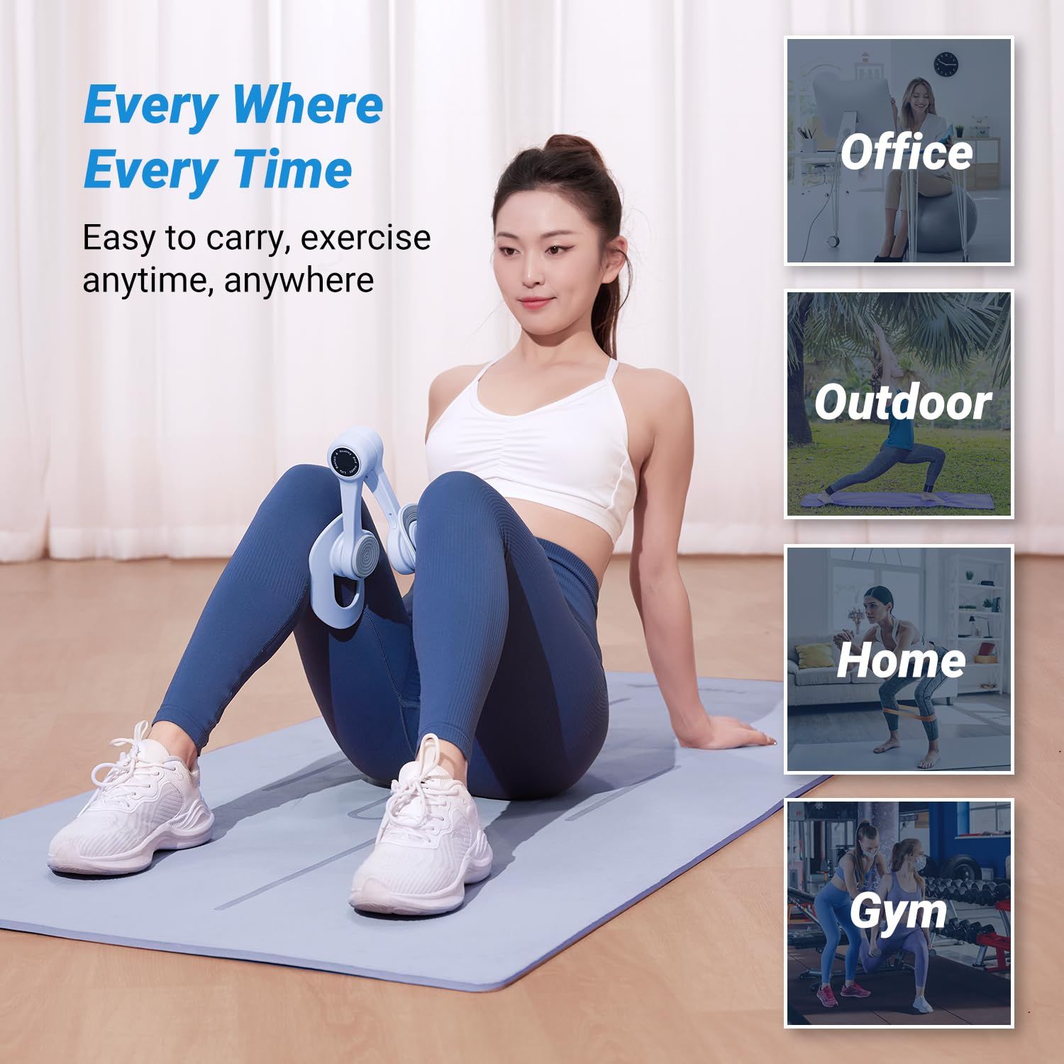 V1197-JS-080301-B-00 Blue Thigh Trainer for Women, Multi-Function Pelvic Floor Exercise Equipment with Digital Display, Timer, Counter & Calorie Tracking, Inner Thigh Exerciser for Hip, Leg and Butt Toning - Image 1