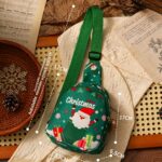 Merry Christmas Mini Gift Pouch, Green Santa Treat Bag, Multi‑use Packaging Sack for Holiday Small Gifts