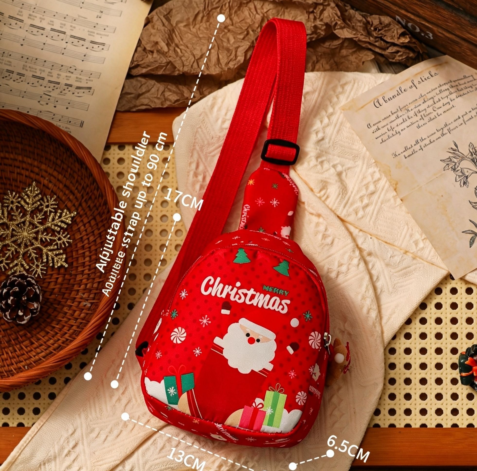 V1221-XM-LB4108-ZS101-00 Merry Christmas Mini Gift Pouch, Red Santa Treat Bag, Portable Storage Pouch for Xmas Eve Apple & Tiny Presents - Image 1