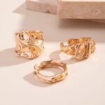 Irregular Crumple Metal Stacking Ring 3 Pieces Set, Gold Lava Texture Open Band Rings, Women Trendy Finger Jewelry for Christmas Halloween Party Favors, Code 4541 - Image 4