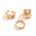 Irregular Crumple Metal Stacking Ring 3 Pieces Set, Gold Lava Texture Open Band Rings, Women Trendy Finger Jewelry for Christmas Halloween Party Favors, Code 4541 - Image 5