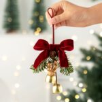 Christmas Pine Cone Double Red Bell Ornament, Tree Hanging Charm for Christmas Party Vibe Building and Festival Gift Box Collocation, Model D2