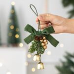 Christmas Pine Cone Double Green Bell Tree Pendant, Xmas Atmosphere Wall Hanging Decor for Christmas & New Year Gift Giving, Model D3