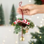 Christmas Pine Cone Single Heart Bell Hanging Ornament, Decorative Tree Charm for Holiday Scene Decoration and Small Christmas Souvenir Gifts, Model D4