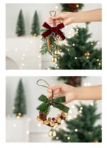Christmas Pine Cone Wood Strip Double Red Bell Wreath Ornament, Xmas Tree Decor for Home Festival Styling and Christmas Exchange Gifts, Model D6 - Image 7