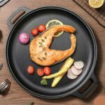 Heavy Duty Double Handle Cast Iron Griddle, Uncoated Solid Iron Pan for Steak, Pork Chops & Breakfast Pancakes, 35cm Griddle, Compatible with BBQ, Induction & Campfire, Christmas & Halloween Kitchen Gift - Image 3