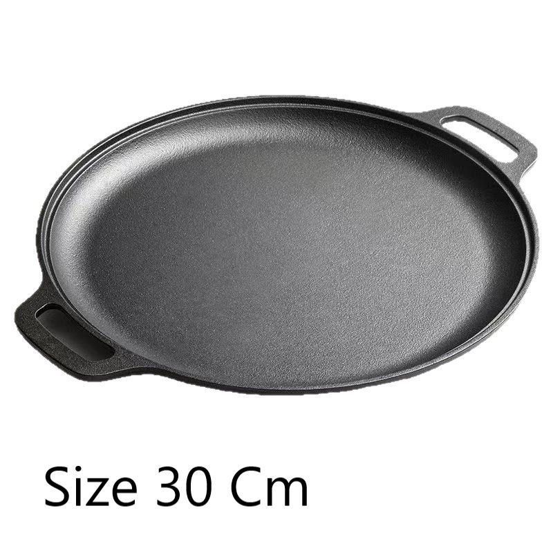 V1221-XM-LB5310-ZS181-00 Dual Ear Uncoated Cast Iron Flat Griddle, Thick Solid Iron Skillet for Searing Meat, Flatbread & Seafood, 30cm Griddle, Durable Multi-Purpose Home Cookware, Christmas & Halloween Housewarming Present - Image 1