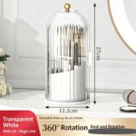 Rotating Birdcage Desk & Vanity Organiser, Dustproof Divided Storage Holder for Cosmetics, Skincare, Stationery, Toothbrushes & Cutlery, Transparent White, Christmas & Halloween Household Gift
