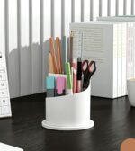 Rotating Birdcage Desk & Vanity Organiser, Dustproof Divided Storage Holder for Cosmetics, Skincare, Stationery, Toothbrushes & Cutlery, Transparent White, Christmas & Halloween Household Gift - Image 8