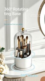 Rotatable Birdcage Desktop Storage Organiser, Dustproof Split Holder for Skincare Products, Stationery, Toiletries & Tableware, Transparent Grey, Christmas & Halloween Home Decor Gift - Image 2