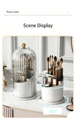 Rotatable Birdcage Desktop Storage Organiser, Dustproof Split Holder for Skincare Products, Stationery, Toiletries & Tableware, Transparent Grey, Christmas & Halloween Home Decor Gift - Image 7