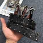 Punk Style Metal Sheep Head Rivet Belt, Vintage Distressed Unisex Strap, Edgy Subculture Waist Chain, Sheep Head Design, 3.8cm Width, 115cm Length, Christmas & Halloween Fashion Gift