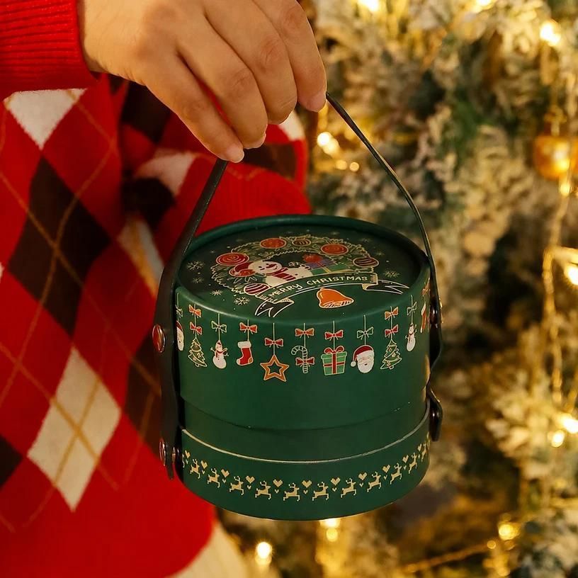 V1221-XM-SDLPH-004-00 2pcs Round Christmas Apple Gift Box - Dark Green - Image 1