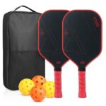 Red‑Black T700 Carbon Fiber Pickleball Paddle Set, 16mm Textured Matte Surface, Complete Kit with Oxford Carry Bag & Pickleball Balls