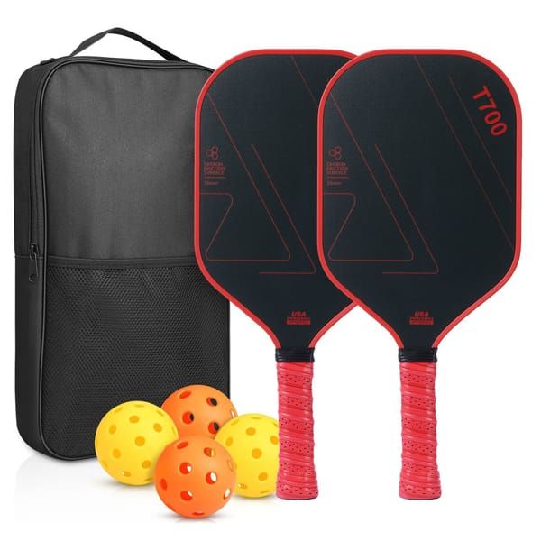 V1250-QLSC0119-PKQ-02-00 Red‑Black T700 Carbon Fiber Pickleball Paddle Set, 16mm Textured Matte Surface, Complete Kit with Oxford Carry Bag & Pickleball Balls - Image 1