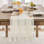 Table Runner, Boho‑Style Woven Table Runner with Knotted Tassels, Farmhouse Home Table Decor, White, 30 × 240 cm - Image 3