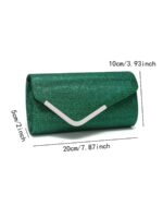 Women Fashion Wedding Evening Clutch Bag, V‑Shaped Metal Trim Versatile Chain Formal Party Handbag for Prom Banquet, Silver - Image 3