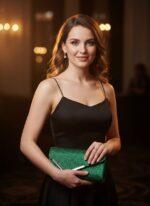 Women Fashion Wedding Evening Clutch Bag, V‑Shaped Metal Trim Versatile Chain Formal Party Handbag for Prom Banquet, Black - Image 2