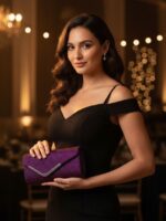 Women Fashion Wedding Evening Clutch Bag, V‑Shaped Metal Trim Versatile Chain Formal Party Handbag for Prom Banquet, Black - Image 5