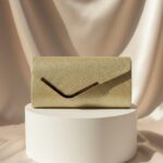 Women Fashion Wedding Evening Clutch Bag, V‑Shaped Metal Trim Versatile Chain Formal Party Handbag for Prom Banquet, Gold