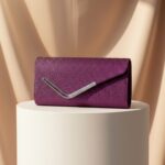 Women Fashion Wedding Evening Clutch Bag, V‑Shaped Metal Trim Versatile Chain Formal Party Handbag for Prom Banquet, Purple