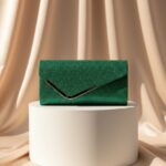 Women Fashion Wedding Evening Clutch Bag, V‑Shaped Metal Trim Versatile Chain Formal Party Handbag for Prom Banquet, Green
