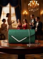 Women Fashion Wedding Evening Clutch Bag, V‑Shaped Metal Trim Versatile Chain Formal Party Handbag for Prom Banquet, Green - Image 4