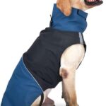 Dog Rain Coat, Waterproof Wind‑Proof Winter Dog Jacket with Reflective Stripes, for Small & Medium Dogs, Blue‑Black, Size XXL