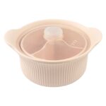 Food-Grade Silicone Divided Steamer Pot, Double-Handled Stew Pot with Lid, 1250ml, for Home Diet Cooking—Beige
