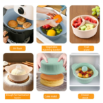 Food-Grade Silicone Divided Steamer Pot, Double-Handled Stew Pot with Lid, 1250ml, for Home Diet Cooking—Beige - Image 6