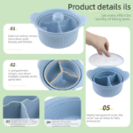 Food-Grade Silicone Divided Steamer Pot, Double-Handled Stew Pot with Lid, 1250ml, for Home Diet Cooking—Green - Image 2