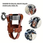 Adjustable Double-Layer PU Leather Bike Cup Holder, Universal Water Bottle Rack for Bicycles, E-bikes—Brown - Image 2