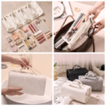 4-in-1 Travel Makeup Bag, Waterproof Foldable Large Capacity Cosmetic Organizer, Hanging Wash Bag—White - Image 6