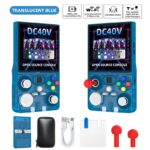 DC40V Retro Handheld Game Console, 4 Inch IPS Display, 64GB 20000+ Preloaded Retro Games，Translucent Blue