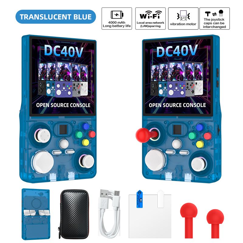 V1300-DC40V-TRANSLUCENT-BLUE-00 DC40V Retro Handheld Game Console, 4 Inch IPS Display, 64GB 20000+ Preloaded Retro Games,Translucent Blue - Image 1