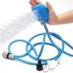 Soft Silicone Pet Bathing Massage Brush for Dogs and Cats – Hands-Free Shower Brush with Adjustable Hand Strap, Water Outlet Holes, and Faucet Adapters for Indoor and Outdoor Pet Grooming (Blue) - Image 2