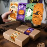 Spooky Fun Halloween Sticker Sheets for Gift Wrapping and Party Favors – 25 Sheets of 100 Adhesive Stickers with Pumpkins, Ghosts, Witches and Bats, Perfect for Bag Sealing and Seasonal Decor (25PCS)
