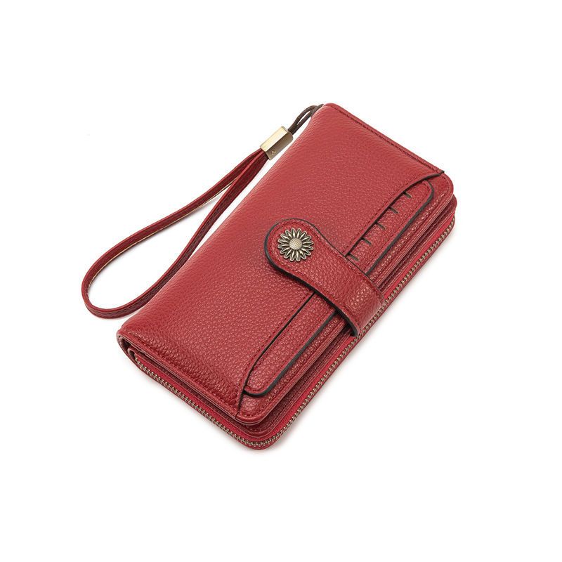 V888-ELOSUNG47453-2-00 Dark Red Women's Long Zipper Wallet with Wristlet – Multi-Card Slots, Phone Compartment & Coin Pocket (200g) - Image 1