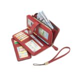 Dark Red Women's Long Zipper Wallet with Wristlet – Multi-Card Slots, Phone Compartment & Coin Pocket (200g) - Image 7