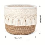Khaki Boho Cotton Rope Tassel Storage Baskets – Set of 2 Round Woven Organizers for Makeup Brushes & Desktop Essentials (12cm Diameter) - Image 2