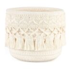 Beige Boho Cotton Rope Tassel Storage Baskets – Set of 2 Round Woven Organizers for Makeup Brushes & Desktop Essentials (12cm Diameter) - Image 2