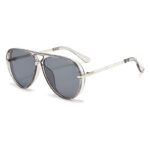 Grey Retro Aviator Sunglasses with UV Protection – Oversized PC + Metal Frame, Includes Black Case