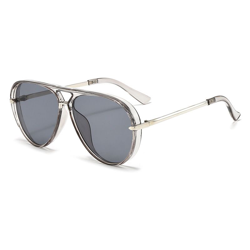 V888-ELOSUNG47456-10-00 Grey Retro Aviator Sunglasses with UV Protection – Oversized PC + Metal Frame, Includes Black Case - Image 1