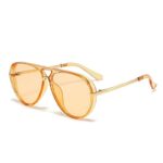 Light Orange Retro Aviator Sunglasses with UV Protection – Oversized PC + Metal Frame, Includes Black Case