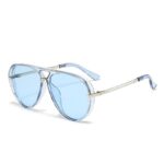 Blue Retro Aviator Sunglasses with UV Protection – Oversized PC + Metal Frame, Includes Black Case