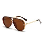 Brown Retro Aviator Sunglasses with UV Protection – Oversized PC + Metal Frame, Includes Black Case