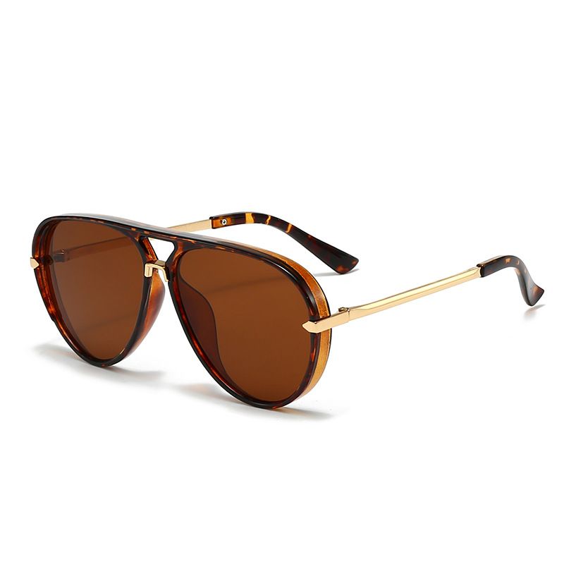 V888-ELOSUNG47456-6-00 Brown Retro Aviator Sunglasses with UV Protection – Oversized PC + Metal Frame, Includes Black Case - Image 1
