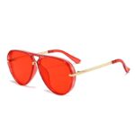 Red Retro Aviator Sunglasses with UV Protection – Oversized PC + Metal Frame, Includes Black Case